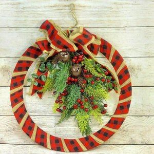 Christmas Front Door Wreath Plastic Cascade Red Berries Bells Holiday Décor Gift